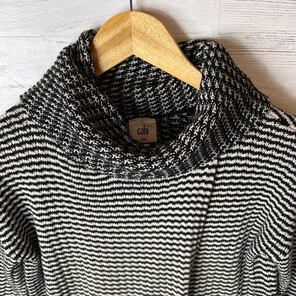 Cabi Sweater Womens Size XXS Black & White Stripe Split Front & Back Turtle Neck - Picture 15 of 16
